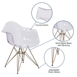 Emma And Oliver 2 Pack Transparent Side Chair With Arms And Gold Base - Accent & Side Chair -Emma And Oliver GUEST 8c9661d2 cbac 45b3 8427 8e756a8641d9