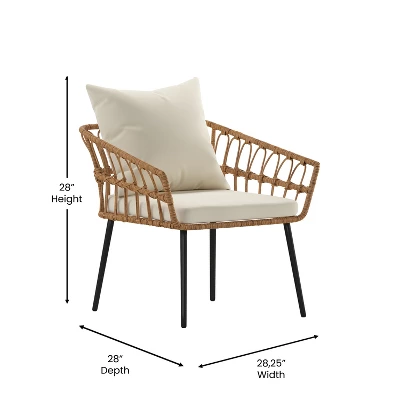 Emma And Oliver Four Piece Indoor/Outdoor Boho Open Weave Natural Rattan Rope Patio Set With Two Chairs, Loveseat And Table With Cushions 9 Emma And Oliver Four Piece Indoor/Outdoor Boho Open Weave Natural Rattan Rope Patio Set With Two Chairs, Loveseat And Table With Cushions - Image 9