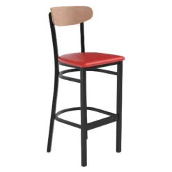 Emma And Oliver Industrial Barstool With Rolled Steel Frame And Solid Wood Seat - 500 Lbs. Static Weight Capacity -Emma And Oliver GUEST 8d77d33c d0c6 4f6a b318 4afd223b7388