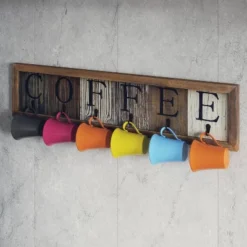 Emma And Oliver Distressed Rustic Coffee Sign With 6 Sturdy Metal Hooks To Accommodate Most Mug Sizes -Emma And Oliver GUEST 8d8d7fed 2cc6 4411 a5e1 e8a7036c2b50