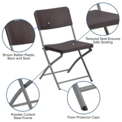 Emma And Oliver 6 Pack Brown Rattan Plastic Folding Chair With Gray Frame - Event Chair -Emma And Oliver GUEST 8db2f179 7575 4391 8f83 46e9d65cc34d