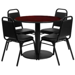 Emma And Oliver 36" Round Laminate Table Set With 4 Trapezoidal Banquet Chairs -Emma And Oliver GUEST 8de99d63 f751 47a0 814e 14d3909ac38f