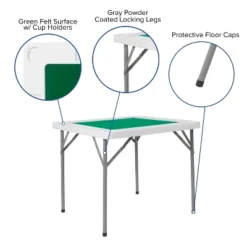 Emma And Oliver 34.5" Square 4-Player Folding Card Game Table With Green Felt And Cup Holders -Emma And Oliver GUEST 8e4049bf 8136 4a40 96da 886c7d33ed3f