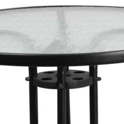 Emma And Oliver 31.5" Round Tempered Glass Metal Table -Emma And Oliver GUEST 8e47742b a923 4ad4 b434 350085342585
