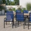 Emma And Oliver 5 Pack Navy Outdoor Stack Chair With Flex Comfort Material - Patio Stack Chair