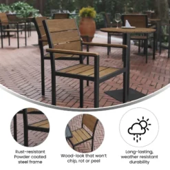 Emma And Oliver Outdoor Stacking Side Chair With Faux Teak Poly Slat Seat, Back And Arms And Metal Frame -Emma And Oliver GUEST 8f51661b 9661 459b 8b2b 1d22430ec6d2