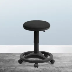 Emma And Oliver Black Ergonomic Stool With Foot Ring