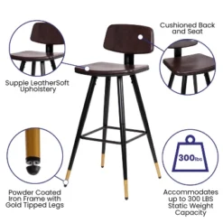 Emma And Oliver Set Of 2 Commercial Grade LeatherSoft Barstools With Gold Tipped Iron Legs -Emma And Oliver GUEST 906f8def f685 44f1 b209 fe511479f671
