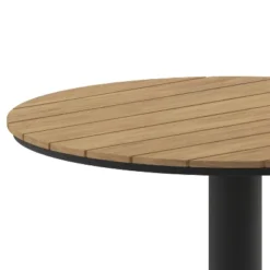 Emma And Oliver 24" Round Outdoor Dining Table With Natural Faux Teak Poly Slats And Gray Steel Frame -Emma And Oliver GUEST 922501d9 28cf 4402 95cc e1cd1cf6d0f8