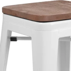 Emma And Oliver 24"H Backless White Metal Counter Height Stool With Wood Seat -Emma And Oliver GUEST 928528d3 0c61 44ac 9c37 99b5356db369