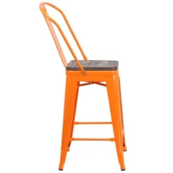 Emma And Oliver 24"H Metal Counter Height Stool With Back And Square Wood Seat -Emma And Oliver GUEST 92ec6282 72cf 4a5f 8aee d1cab4de4a4f