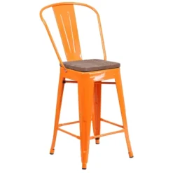 Emma And Oliver 24"H Metal Counter Height Stool With Back And Square Wood Seat -Emma And Oliver GUEST 92eddb3c 807a 446a 9915 1863461716ef