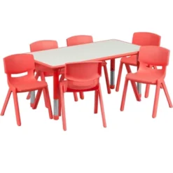 Emma And Oliver 23.625"W X 47.25"L Rectangular Plastic Height Adjustable Activity Table Set With 6 Chairs -Emma And Oliver GUEST 92fa9ab8 7714 443f ad9a 86cda7375bca