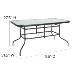 Emma And Oliver 31.5" X 55" Rectangular Tempered Glass Metal Table With Umbrella Hole -Emma And Oliver GUEST 939aeb46 2557 44a2 b382 da6848def9ca