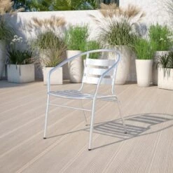 Emma And Oliver Aluminum Indoor-Outdoor Stack Chair With Triple Slat Back And Arms