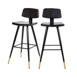 Emma And Oliver Set Of 2 Commercial Grade LeatherSoft Barstools With Gold Tipped Iron Legs -Emma And Oliver GUEST 9475df14 3218 4b42 807a 565c076c5993