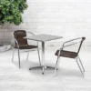 Emma And Oliver 23.5" Square Aluminum Garden Patio Table Set With 2 Rattan Chairs