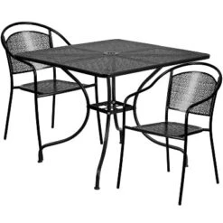 Emma And Oliver Commercial 35.5" Square Metal Garden Patio Table Set W/ 2 Round Back Chairs -Emma And Oliver GUEST 94ab8eff 9e71 43ac 92ae 3b2bed29c3fc