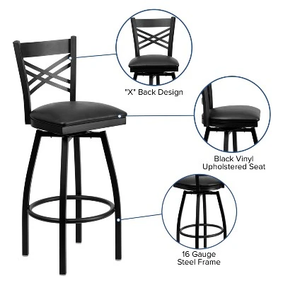 Emma And Oliver Black "X" Back Swivel Metal Restaurant Dining Barstool 9 Emma And Oliver Black "X" Back Swivel Metal Restaurant Dining Barstool - Image 9