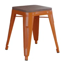 Emma And Oliver Set Of Four Table Height Backless Stacking Welded Iron Stools With Wooden Seats And Under Seat Bracing For Indoor Use -Emma And Oliver GUEST 9558a904 8825 4480 b169 a4e2f9475321