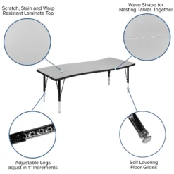 Emma And Oliver 3 Piece 86" Oval Wave Collaborative Grey Kids Adjustable Activity Table Set -Emma And Oliver GUEST 95b70b7d 888f 4fd4 af50 55ab1df31fa9
