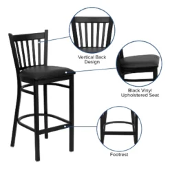 Emma And Oliver Black Vertical Back Metal Restaurant Dining Barstool -Emma And Oliver GUEST 95eef319 92bd 4a16 9729 6c68edab0d91