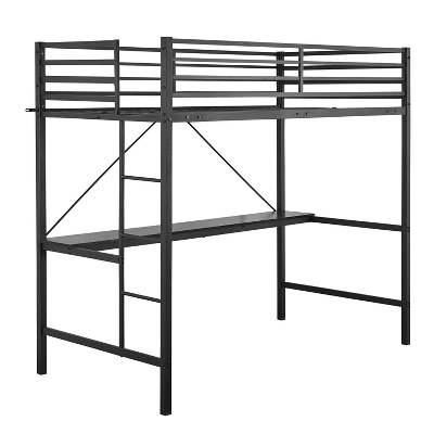 Emma And Oliver Metal Loft Bed Frame With Desk, Protective Guard Rails And Ladder For Kids, Teens And Adults 14 Emma And Oliver Metal Loft Bed Frame With Desk, Protective Guard Rails And Ladder For Kids, Teens And Adults - Image 14