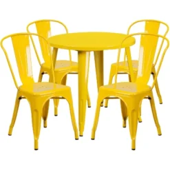 Emma And Oliver Commercial Grade 30" Round Metal Indoor-Outdoor Table Set With 4 Cafe Chairs -Emma And Oliver GUEST 97236a6c 06c5 4500 9c89 acc7b8ddb505