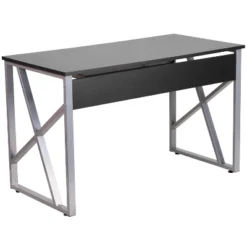 Emma And Oliver Black Pull-Out Keyboard Computer Desk With Cross-Brace Frame -Emma And Oliver GUEST 97f61992 6b26 40c3 8c78 213f9286befb