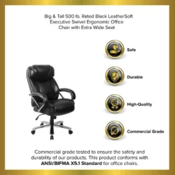 Emma And Oliver 500 Lb. Big & Tall Black LeatherSoft Ergonomic Office Chair With Extra Wide Seat -Emma And Oliver GUEST 98209827 4cc2 4100 b8c5 b64b4c1f7858