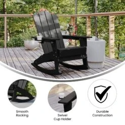 Emma And Oliver Adirondack Rocking Chair With Cup Holder, Weather Resistant HDPE Adirondack Rocking Chair -Emma And Oliver GUEST 9a734f30 0913 4781 b0ea 957a317de392