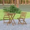 Emma And Oliver All-Weather Three Piece Solid Acacia Wood Patio Bistro Set With Two Folding Chairs And Table
