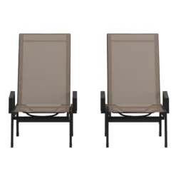 Emma And Oliver Set Of 2 Textilene Adjustable 5 Position Patio Chaise Lounge With Armrests And Metal Frame -Emma And Oliver GUEST 9b23317e c63f 4ca2 8807 5a145b255980