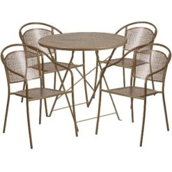 Emma And Oliver Commercial Grade 30" Round Metal Folding Patio Table Set W/ 4 Round Back Chairs -Emma And Oliver GUEST 9b3b2ef2 bdd2 45cb b507 7e0e69b98d05