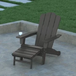 Emma And Oliver Adirondack Chair With Cup Holder And Pull Out Ottoman, All-Weather HDPE Indoor/Outdoor Lounge Chair -Emma And Oliver GUEST 9b63d0e0 866d 42e4 91f6 cc564d73ca57