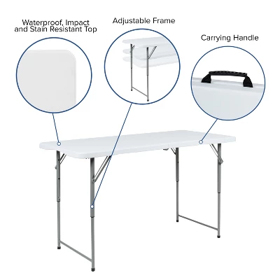 Emma And Oliver 4-Foot Height Adjustable Bi-Fold Granite White Plastic Folding Tables 2 Emma And Oliver 4-Foot Height Adjustable Bi-Fold Granite White Plastic Folding Tables - Image 2