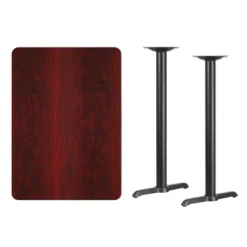 Emma And Oliver 30"x42" Mahogany Laminate Bar Table Top-5"x22" Bases