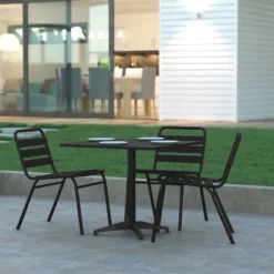 Emma And Oliver 31.5'' Square Aluminum Indoor-Outdoor Table With Base