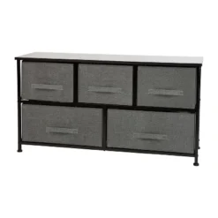 Emma And Oliver 5 Drawer Storage Chest With Wood Top & Dark Fabric Pull Drawers -Emma And Oliver GUEST 9d435d60 1972 4309 87cd fc6eb7f92d3e