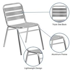 Emma And Oliver 4 Pack Commercial Aluminum Indoor-Outdoor Restaurant Stack Chair - Triple Slat Back -Emma And Oliver GUEST 9de07b7d 5dcc 4a94 b7ca 7a8e219057c6