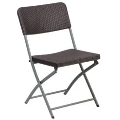Emma And Oliver 6 Pack Brown Rattan Plastic Folding Chair With Gray Frame - Event Chair -Emma And Oliver GUEST 9df7b073 a56f 4fa3 8843 a701b0c587d2