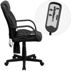 Emma And Oliver Mid-Back Ergonomic Massaging Black LeatherSoft Executive Swivel Office Arm Chair -Emma And Oliver GUEST 9e17101d 223e 48ab 8856 db13857a80dd