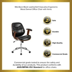Emma And Oliver Mid-Back Black LeatherSoft Executive Ergonomic Wood Swivel Office Chair - Arms 19 Emma And Oliver Mid-Back Black LeatherSoft Executive Ergonomic Wood Swivel Office Chair - Arms -Emma And Oliver GUEST 9e9f79e6 459d 47d5 89b1 5118d4d0f6b8