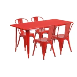 Emma And Oliver Commercial Grade Rectangular Metal Indoor-Outdoor Table Set With 4 Stack Chairs -Emma And Oliver GUEST 9f61f744 561b 4d90 a522 41b61e5b00da