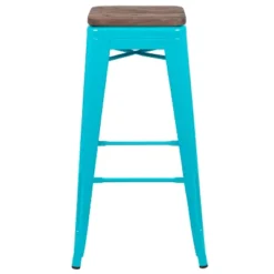 Emma And Oliver 30" High Metal Indoor Bar Stool With Wood Seat - Stackable Set Of 4 -Emma And Oliver GUEST 9feee341 5d5b 429f aabf 0b122799147a