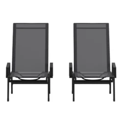 Emma And Oliver Set Of 2 Textilene Adjustable 5 Position Patio Chaise Lounge With Armrests And Metal Frame -Emma And Oliver GUEST a046da1d 01e8 4052 8aa0 433de8d41323