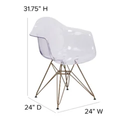 Emma And Oliver 2 Pack Transparent Side Chair With Arms And Gold Base - Accent & Side Chair -Emma And Oliver GUEST a0a11aa8 de45 400d 9dbc 9b61bb03747a