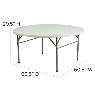 Emma And Oliver 5-Foot Round Bi-Fold Granite White Plastic Folding Table With Carrying Handle 2 Emma And Oliver 5-Foot Round Bi-Fold Granite White Plastic Folding Table With Carrying Handle - Image 2