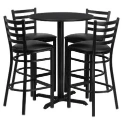 Emma And Oliver 30" Round Laminate Table Set With X-Base And 4 Ladder Back Stools -Emma And Oliver GUEST a18c476f 7c16 4206 b281 39f769e0a212