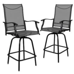 Emma And Oliver Patio Bar Height Stools Set Of 2, All-Weather Textilene Swivel Stools -Emma And Oliver GUEST a1e14540 99d0 416b b349 142c73592dcc